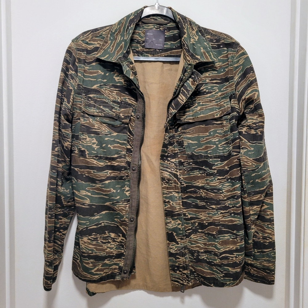 ZARA MAN Camo Denim Full Zip or Button Up Shirt Jacket Long Sleeve Men's S